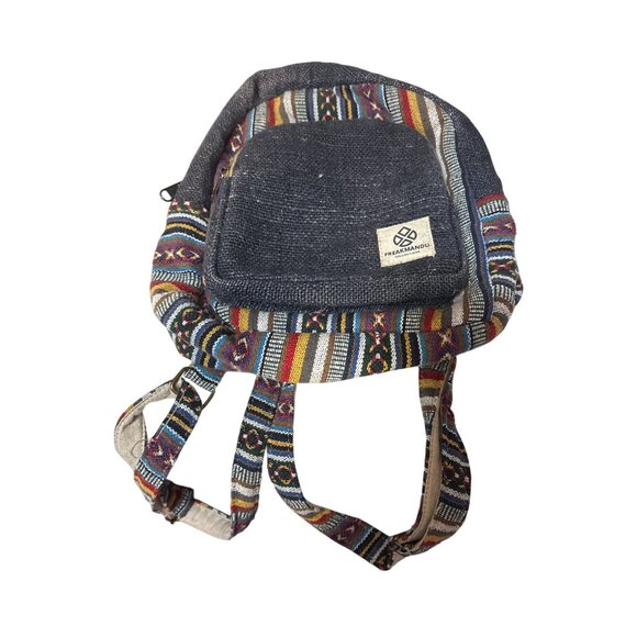 Freakmandu Small Handmade Bohemian Backpack With Ethnic Stripes & Front Pocket - Picture 1 of 5